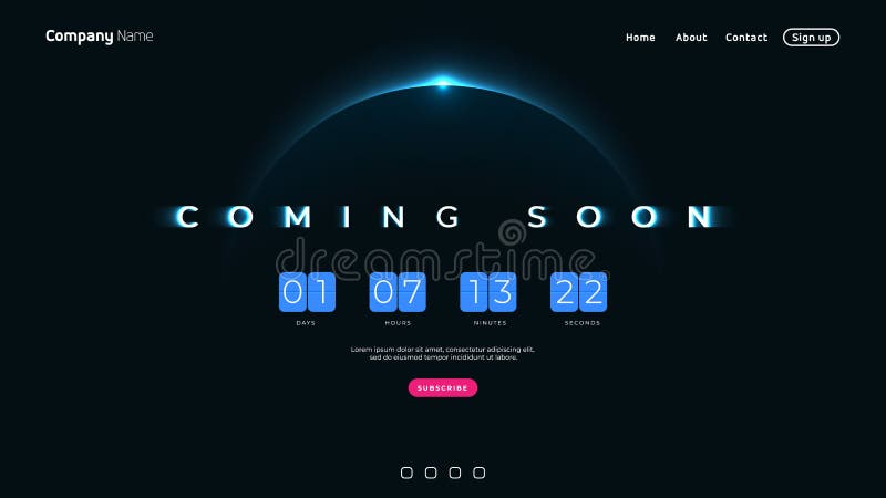 Coming Soon text on abstract Sunrise Dark Background with Flip countdown clock counter timer vector illustration