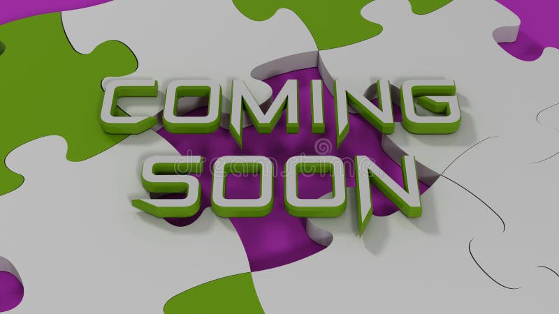 Coming soon text with color puzzle background 3d