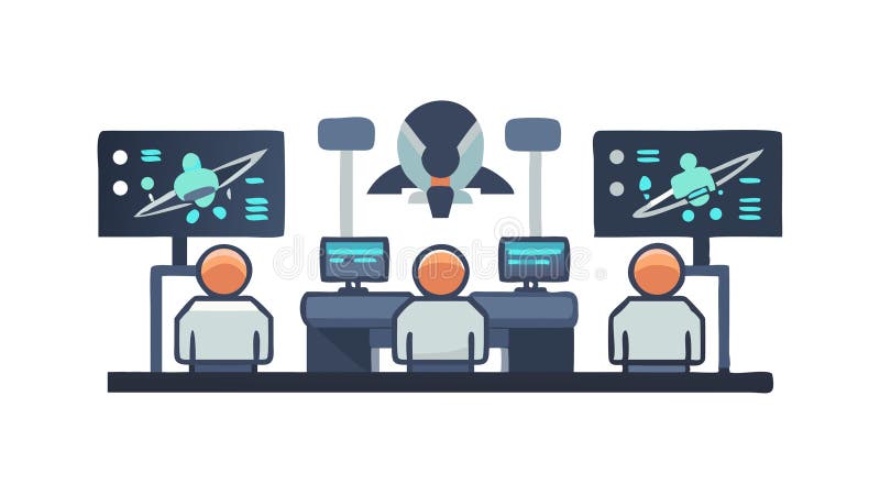 Command Center with a Holographic Globe and Operators, vector design Generative AI stock illustration