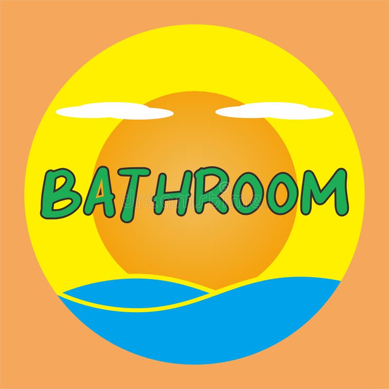 Bathroom-command words with the background of the sun and the sea combined with a unique design vector illustration