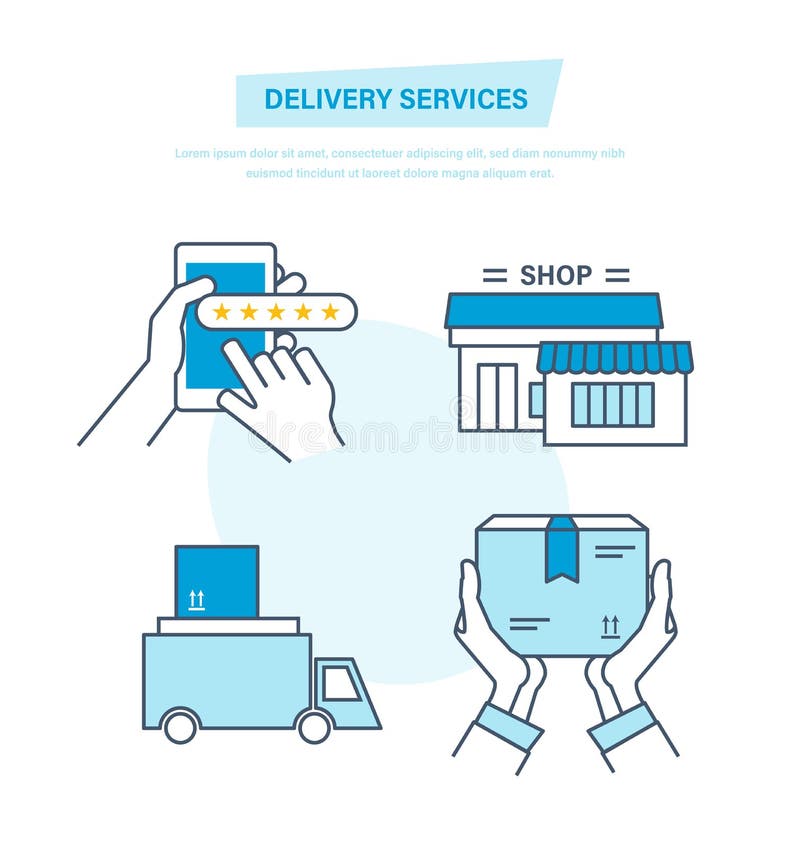 Commande, achat des marchandises, la livraison, transport, rétroaction, appui, cheminement de généralistes illustration de vecteur Commande, achat des marchandises, la livraison, transport, rétroaction, appui, cheminement de généralistes illustration de vecteur