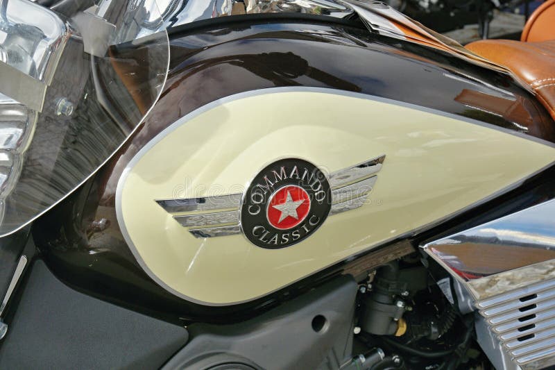 Commando Classic motorcycle logo on gas tank royalty free stock photography