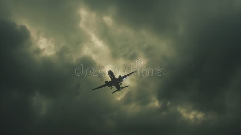A commercial airplane climbs through the clouds, symbolizing progress and human ambition in aviation. royalty free illustration