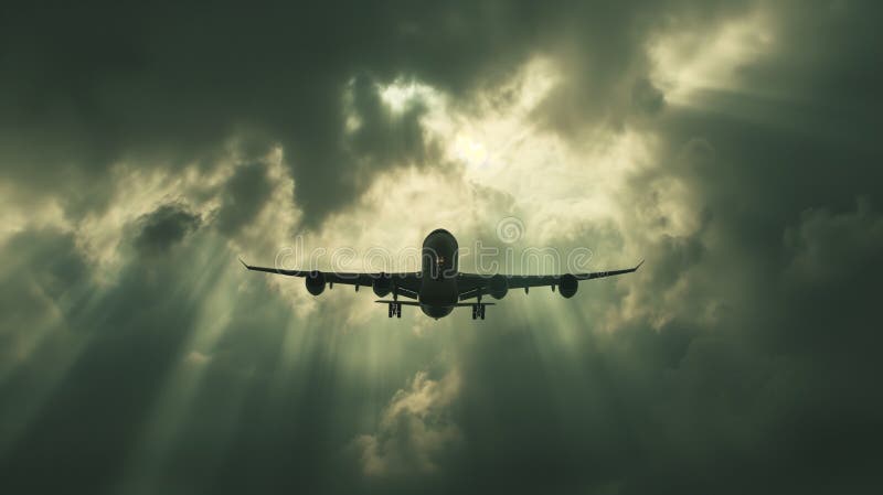 A commercial airplane climbs through the clouds, symbolizing progress and human ambition in aviation. vector illustration