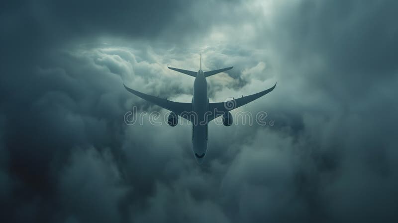 A commercial airplane climbs through the clouds, symbolizing progress and human ambition in aviation. vector illustration