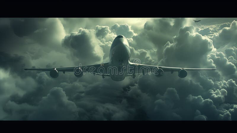 A commercial airplane climbs through the clouds, symbolizing progress and human ambition in aviation. vector illustration