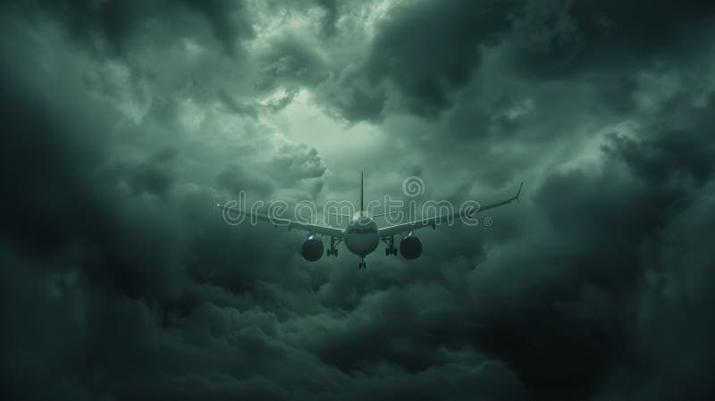 A commercial airplane climbs through the clouds, symbolizing progress and human ambition in aviation. stock illustration