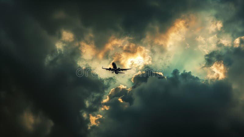 A commercial airplane climbs through the clouds, symbolizing progress and human ambition in aviation. vector illustration