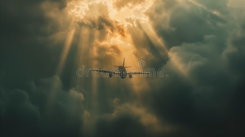 A commercial airplane climbs through the clouds, symbolizing progress and human ambition in aviation. vector illustration