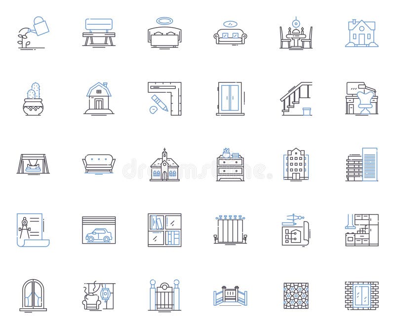 Commercial building line icons collection. Architecture, Facade, Industrial, Office, Structural, Glass, Design vector stock illustration