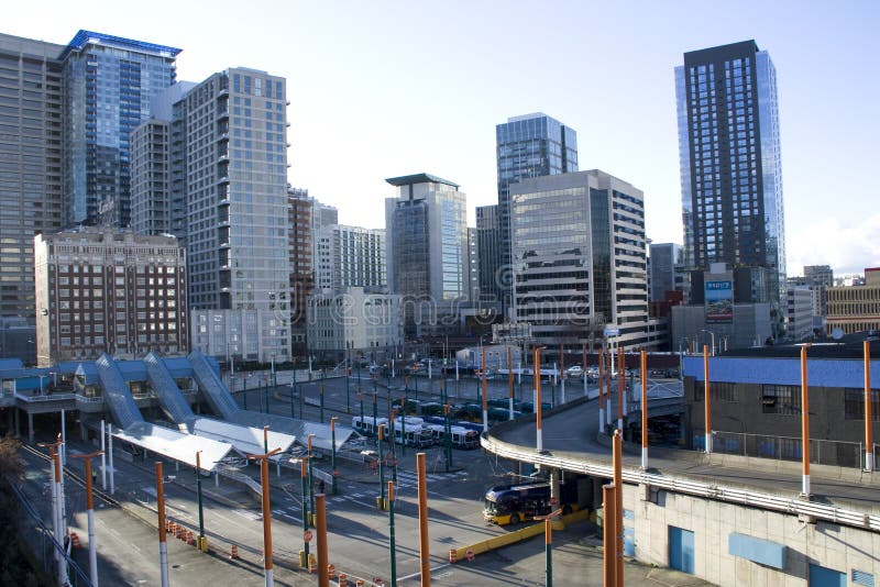 Commercial buildings in downtown Seattle royalty free stock photo