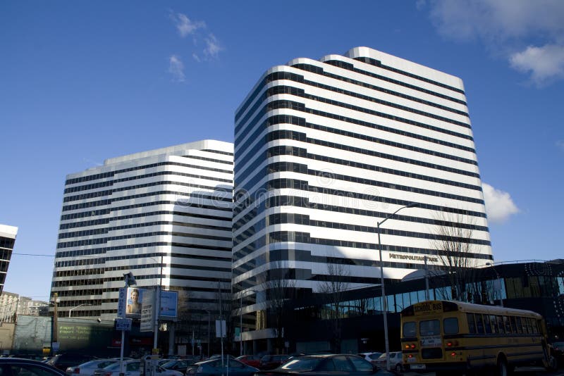 Commercial buildings in downtown Seattle stock images