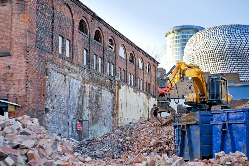 The demolition of old bricked buildings in Birmingham downtown. Commercial development. Regenerate stock images, royalty-free photos and pictures