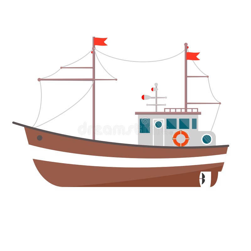 Commercial Fishing Boat Side View . Sea or Ocean Transportation, Marine ...