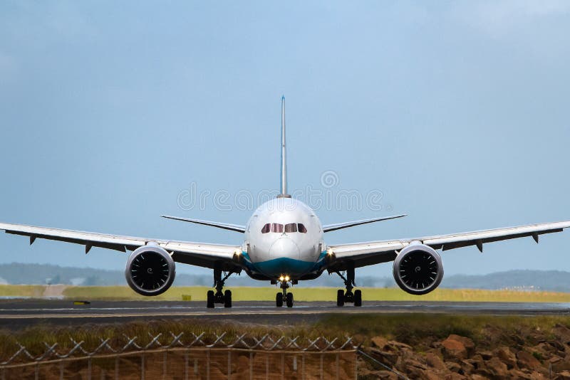 Commercial Jet Airliner on the Runway in Front View Stock Image - Image ...