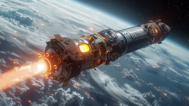 A Commercial Space Module Launches Towards Orbit Above Earth royalty free stock photos