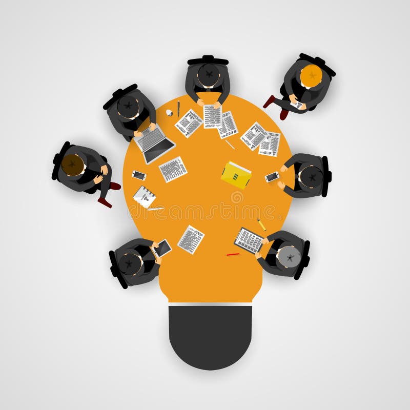 Commerciële vergadering en brainstorming Idee en bedrijfsconcept voor groepswerk Infographicmalplaatje met mensen, team en gloeil royalty-vrije illustratie Commerciële vergadering en brainstorming Idee en bedrijfsconcept voor groepswerk Infographicmalplaatje met mensen, team en gloeil royalty-vrije illustratie