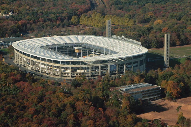 Frankfurt am Main, Germany - Nov 02, 2018: Commerzbank Arena stadium, aerial photograph royalty free stock image Frankfurt am Main, Germany - Nov 02, 2018: Commerzbank Arena stadium, aerial photograph royalty free stock image