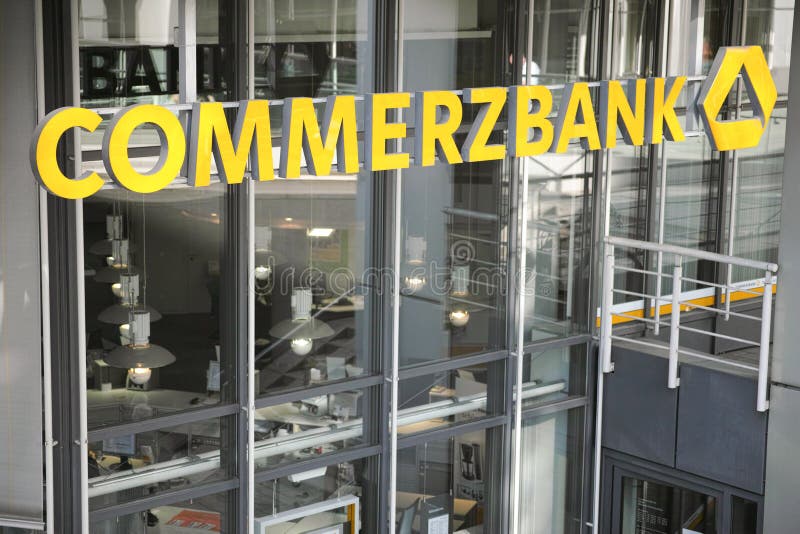 Tight crop of a Commerzbank building in munich with lots of copy space - focus is best on the left