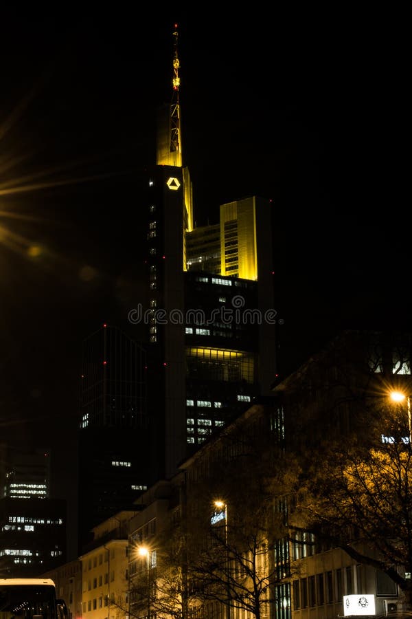 Commerzbank Tower Close Up Architecture Shot Building Night Lights