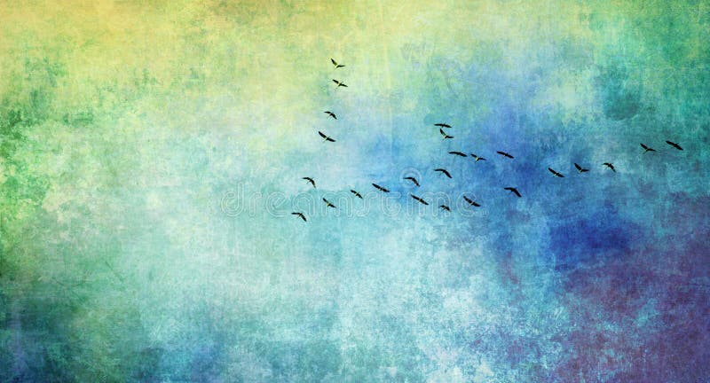 Birds in flight formation on textured background