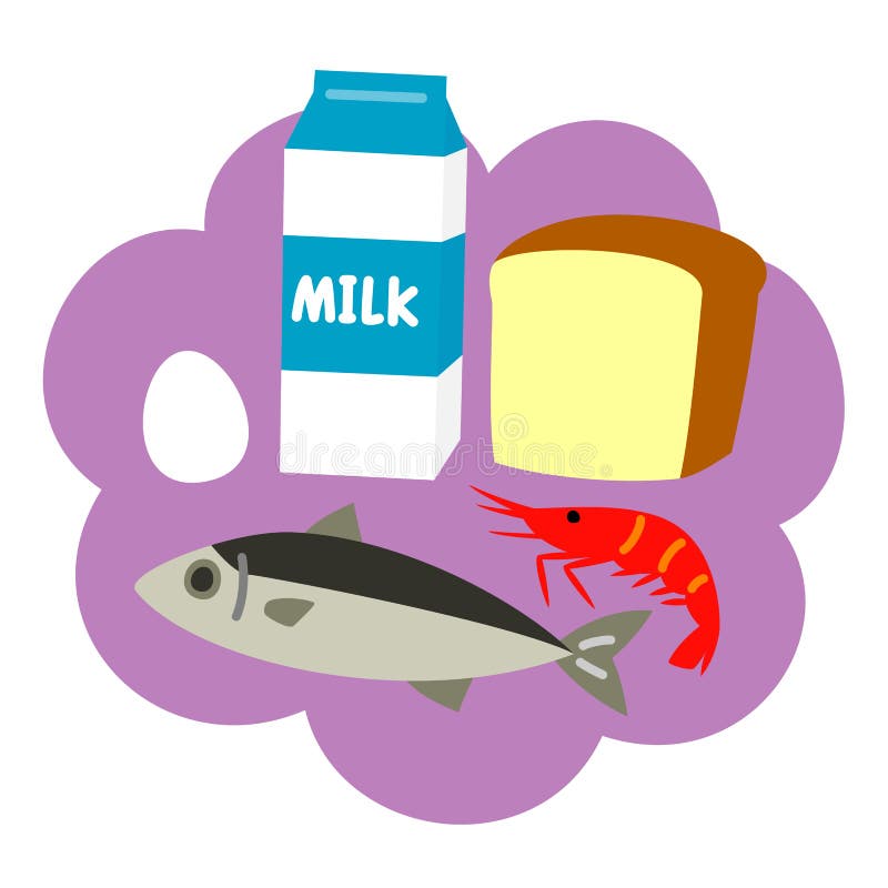 Common food allergens, isolated illustration. 