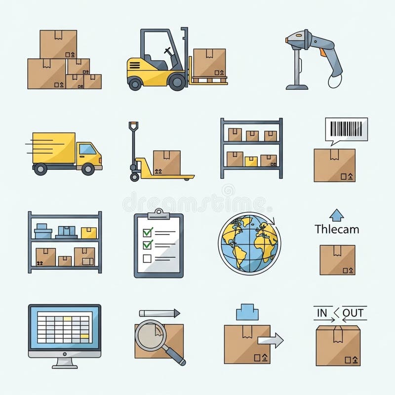 Are commonly associated with warehouse operations and global vector illustration