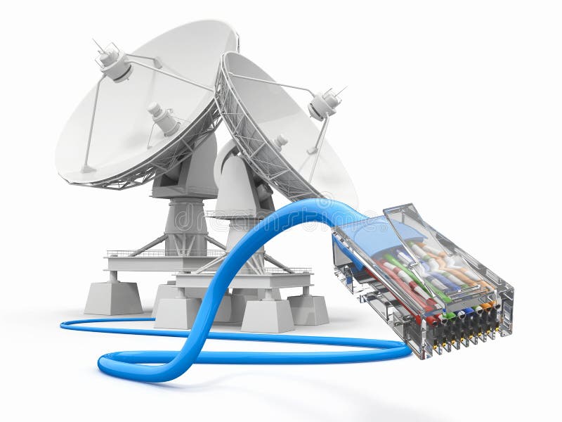 Communiation. Antena satelitarna z kablem. royalty ilustracja