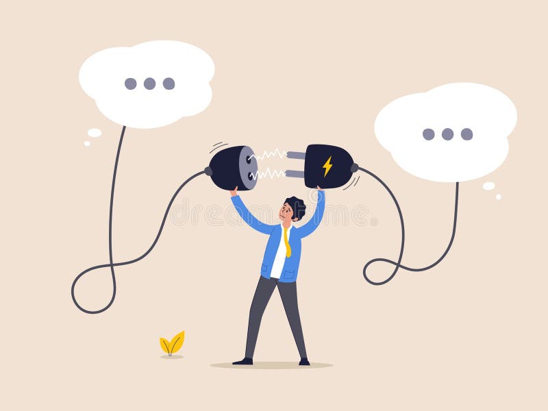 Communicate to solve problem concept. Connect idea for solution. Discussion or meeting to get new idea, collaboration or royalty free illustration
