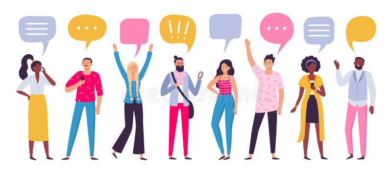 Communicating people. Chat dialog communication, smartphone call talking or speaking people group vector illustration