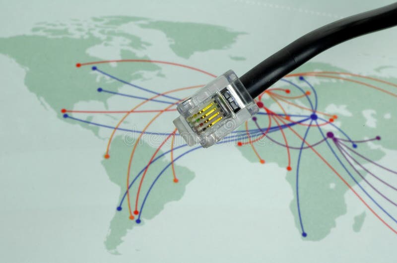 Communication. Telephone Cable With World Map In Background Communication. Telephone Cable With World Map In Background