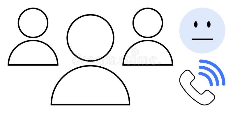 Communication and Customer Support Concept with Abstract Human Figures and a Phone Icon vector illustration