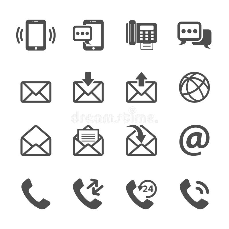 Communication d'ensemble d'icône de téléphone et d'email, vecteur eps10