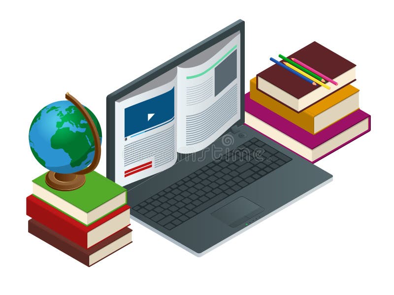 Communication informatique ou apprentissage en ligne ou réseau Internet comme concept de base de connaissances Illustration plate illustration libre de droits Communication informatique ou apprentissage en ligne ou réseau Internet comme concept de base de connaissances Illustration plate illustration libre de droits
