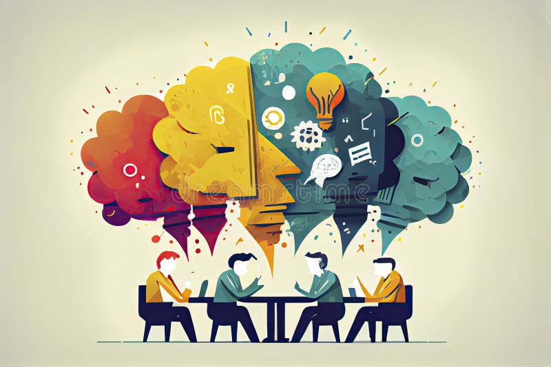 Communication & teamwork concept "brainstorming" creative and innovation icon vector illustration