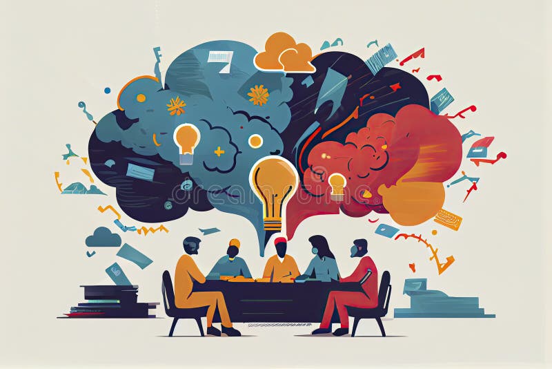 Communication & teamwork concept "brainstorming" creative and innovation icon vector illustration
