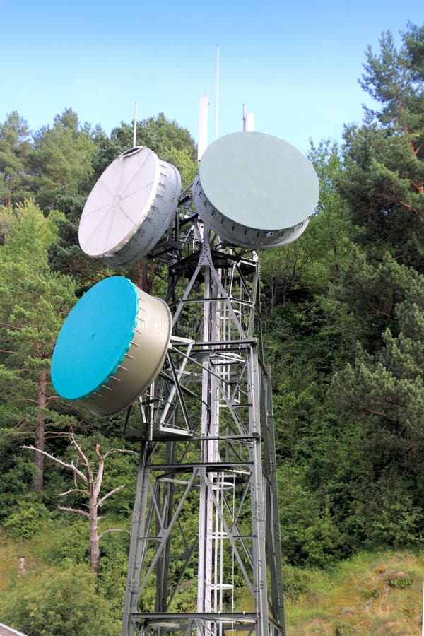 Communication tower antenna in outdoor forest