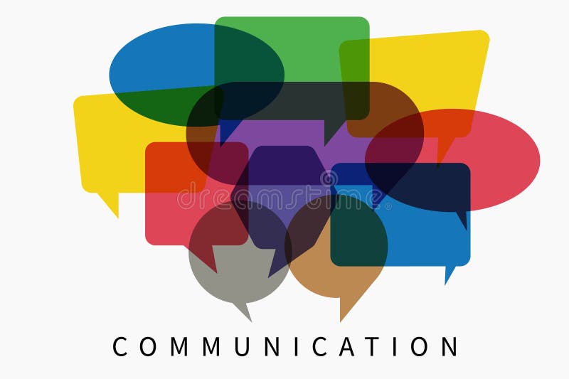 Communication. Word with colorful multi colored dialog speech bubbles. Flat illustration of communication concept on white royalty free illustration