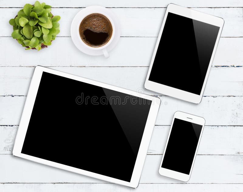 Communicator Device Phone and Tablet White Color Tone on Table Stock Photo Image of mini, ipad