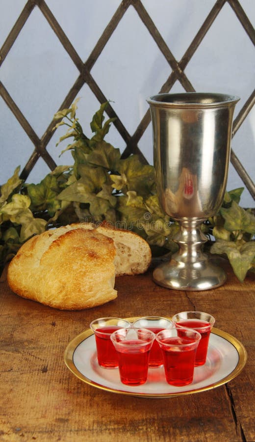 Communion Bread and Wine stock image. Image of goblet 9292791