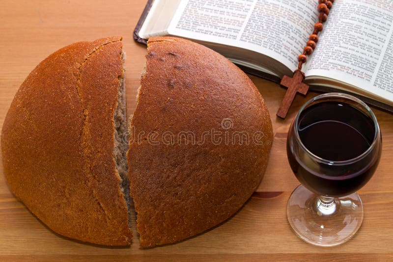 Communion, Bread, Wine And Bible On The Table Stock Image Image 40519037