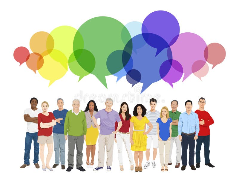 Community Multiethnic Cheerful People Speech Bubble Concept stock illustration