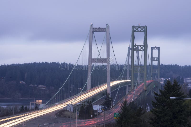 Two bridges are needed to carry traffic into Tacoma out of Gig Harbor over the Puget Sound. Two bridges are needed to carry traffic into Tacoma out of Gig Harbor over the Puget Sound