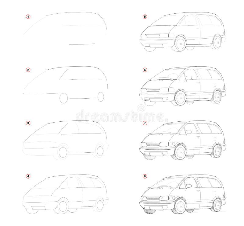 Como crie o desenho de lápis passo a passo A página mostra como aprender sucessivamente o automóvel de passageiros da tração c ilustração do vetor Como crie o desenho de lápis passo a passo A página mostra como aprender sucessivamente o automóvel de passageiros da tração c ilustração do vetor