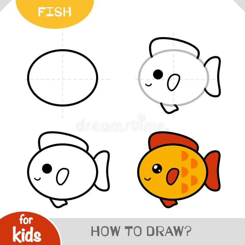 instruções para desenhar peixes fofos. siga o passo a peixes. planilha para  criança aprendendo a desenhar recife de coral. jogo para página de vetor  infantil. esquema para desenhar peixes. ilustração vetorial 10933463