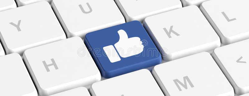 Como em meios sociais, polegar acima Botão chave azul com mão em um teclado de computador, bandeira ilustração 3D ilustração do vetor Como em meios sociais, polegar acima Botão chave azul com mão em um teclado de computador, bandeira ilustração 3D ilustração do vetor