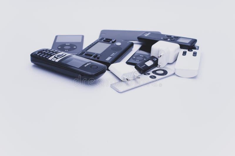 Gadgets and Consumer Electronics Devices on a White Background with