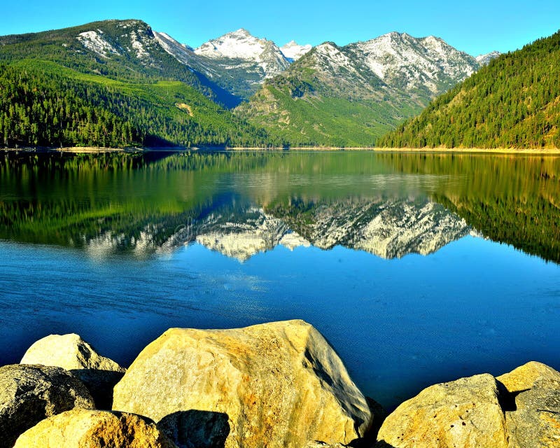 Como Peaks, Reflected in Lake Como, Montana. Stock Image Image of