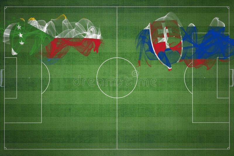 Comoros vs Slovakia Soccer Match, national colors, national flags, soccer field, football game, Copy space