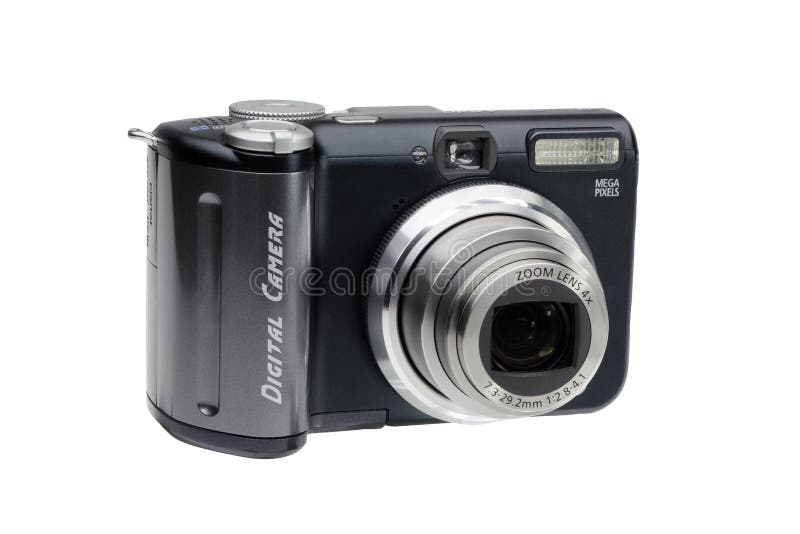 Black Compact Digital Camera. Clipping path included for easy extraction.